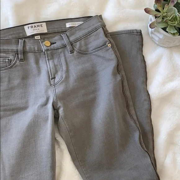 Frame Thatcher Gray Zipper Trim Skinny Jeans size 26 - Picture 3 of 12